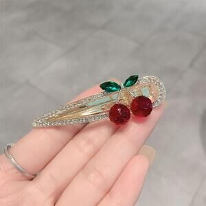 2pcs Sweet Cherry Hair Clips Rhinestone Cherry Fruit Hair Barrettes